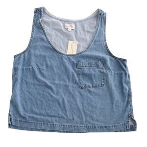 Universal Thread Shirt Women XXL Blue Denim Tank Top Pocket Scoop Neck *NEW*
